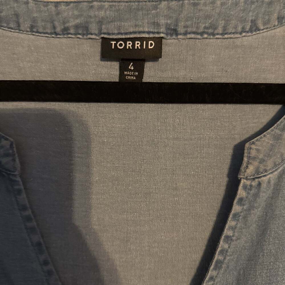 Torrid Chambray Split Neck Zip Front Mini Shirt D… - image 3